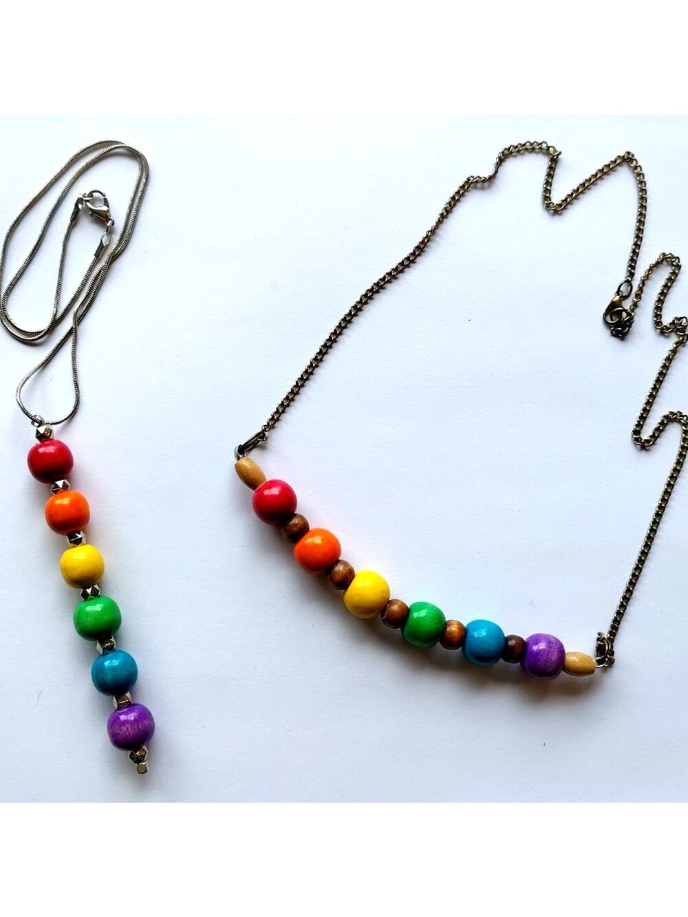 PRIDE NECKLACE SET - WOOD POLISHED/BEADED HORIZONTAL & VERTICAL PENDANTS